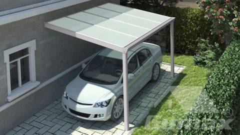 Classic carport in matt white measuring 4.06 x 3 metres with opal glass