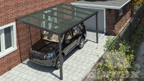 Classic carport in matt anthracite measuring 5.06 x 2.5 metres with clear glass