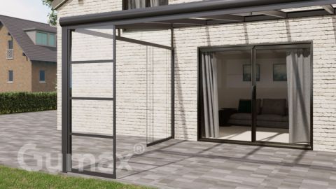 Steel Look glass sliding door 1-rail system matt anthracite 1960mm wide with passage height of 2080mm – 2120mm