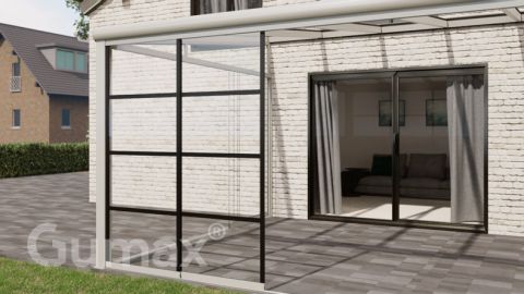 Steel Look glass sliding door 2-rail system matt white 1960mm wide with passage height of 2330mm – 2370mm