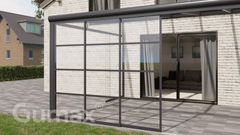 Steel Look glass sliding door 3-rail system matt anthracite 2940mm wide with passage height of 2030mm – 2070mm