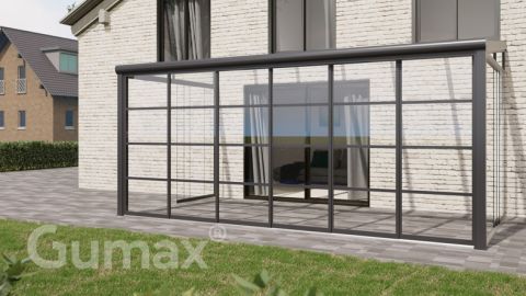 Steel Look glass sliding door 6-rail system matt anthracite 5880mm wide with passage height of 2580mm – 2620mm