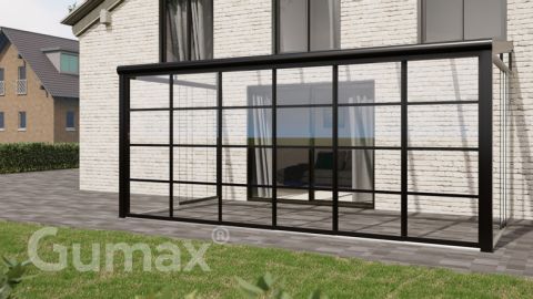 Steel Look glass sliding door 6-rail system matt black 5880mm wide with passage height of 2330mm – 2370mm