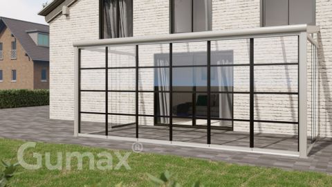 Steel Look glass sliding door 6-rail system matt white 5880mm wide with passage height of 1980mm – 2020mm