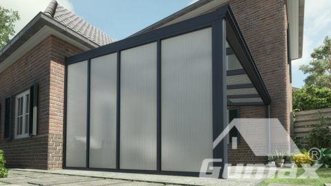 Veranda sidewall 3.5 metre deep matt anthracite opal polycarbonate