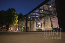 Large modern garden canopy with Gumax® LED lighting and glass roof