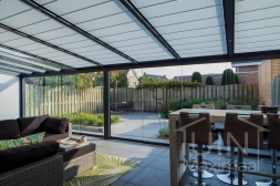 Glass sliding doors with sun shading