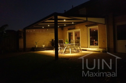 Modern patio cover with LED lighting and 8° wedge